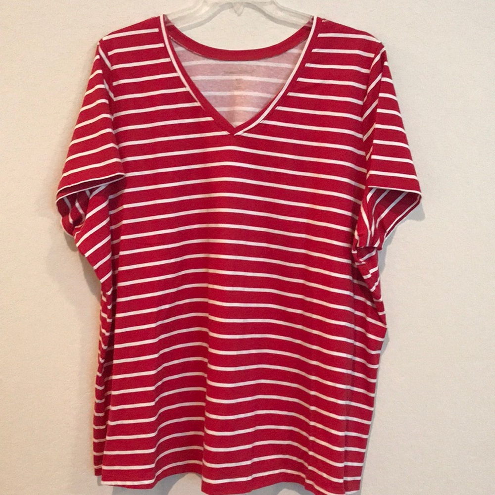 Plus Size 3X V Neck Red/White Top